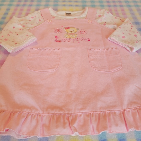 GEORGE ♡ Precious Pink 2pc Embroidered LITTLE MILLY Overalls 'n L|S Onesie 0-3M - Picture 9 of 16